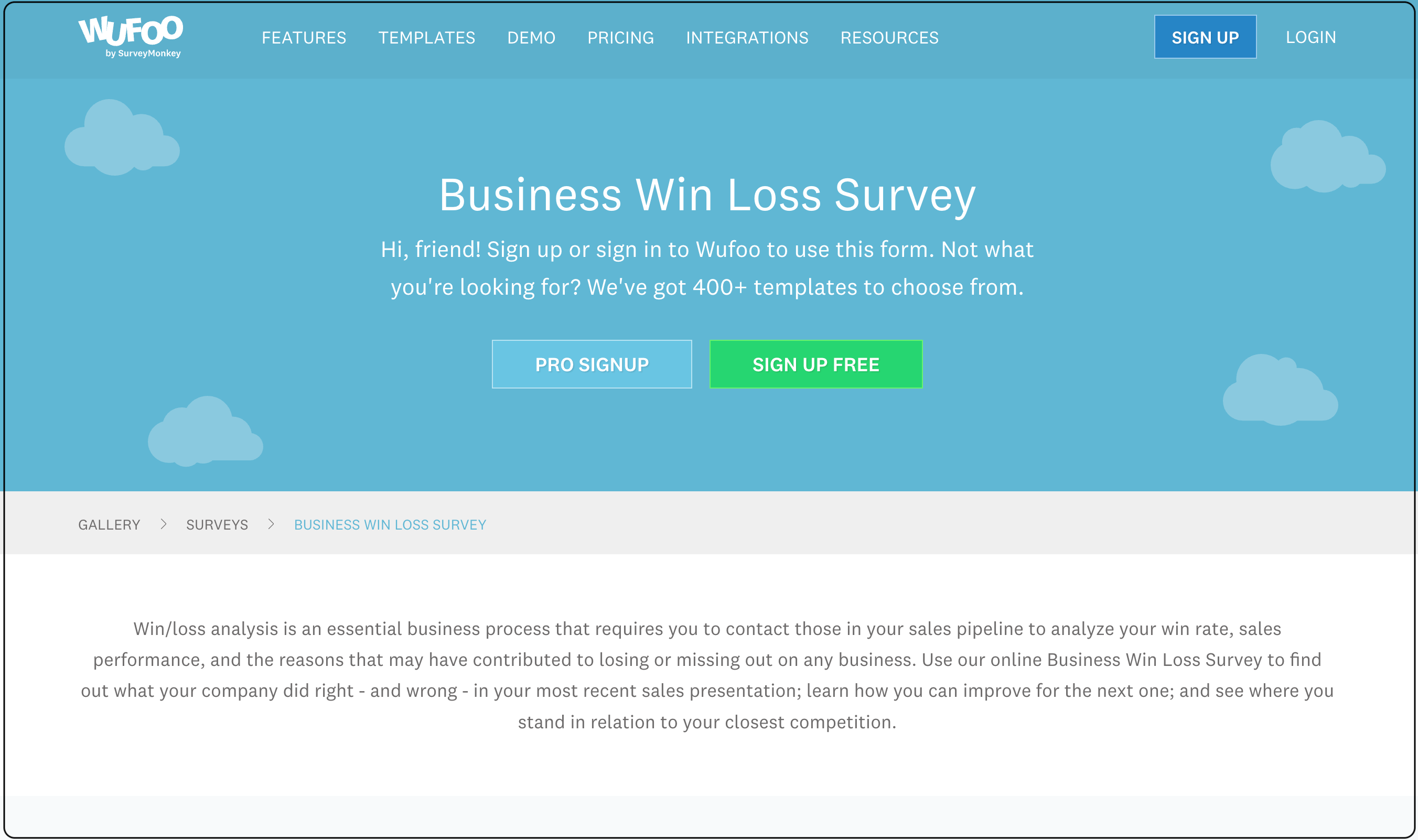 Wufoo’s win/loss survey questionnaire template