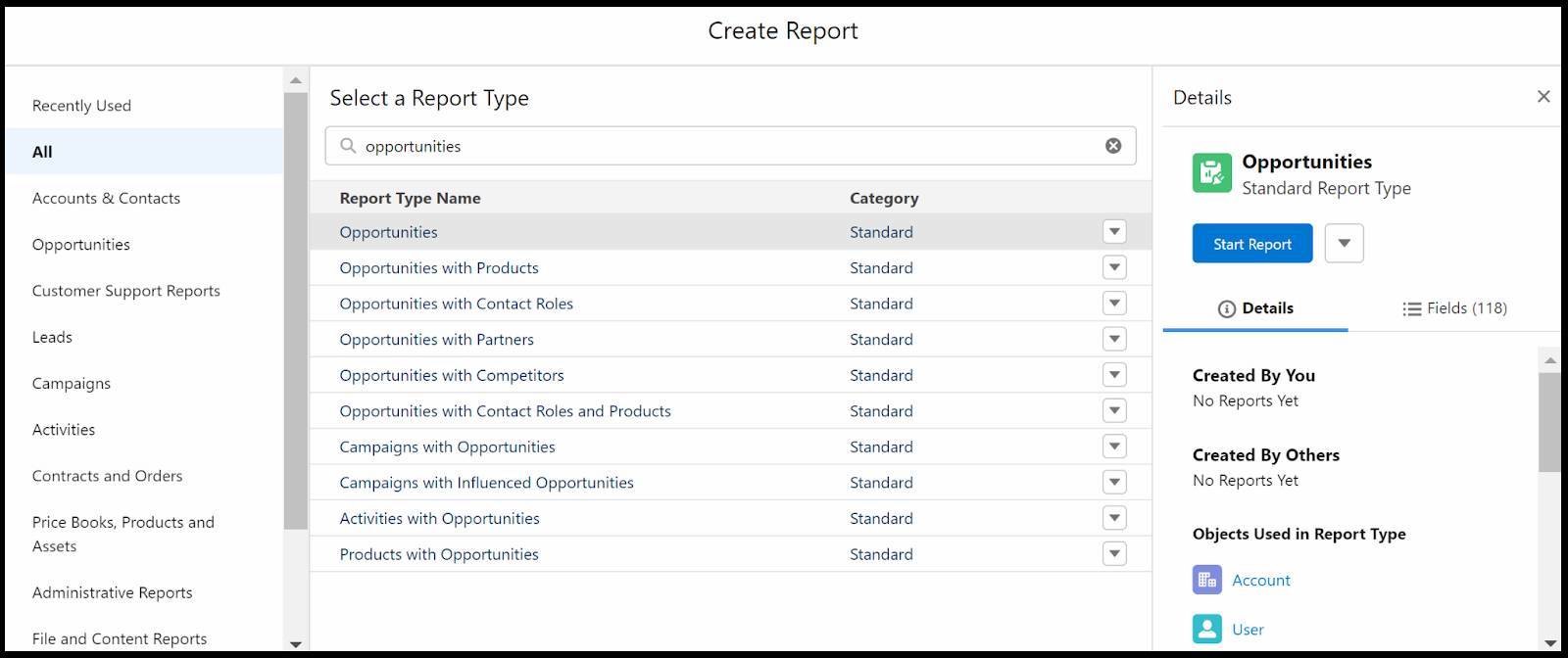 Configuring a report of closed opportunities in Salesforce